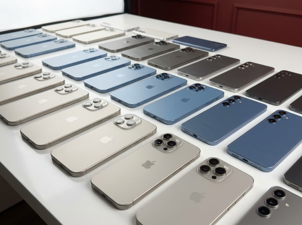 Rangées de smartphones reconditionnés testés et protégés, prêts à être livrés en flotte